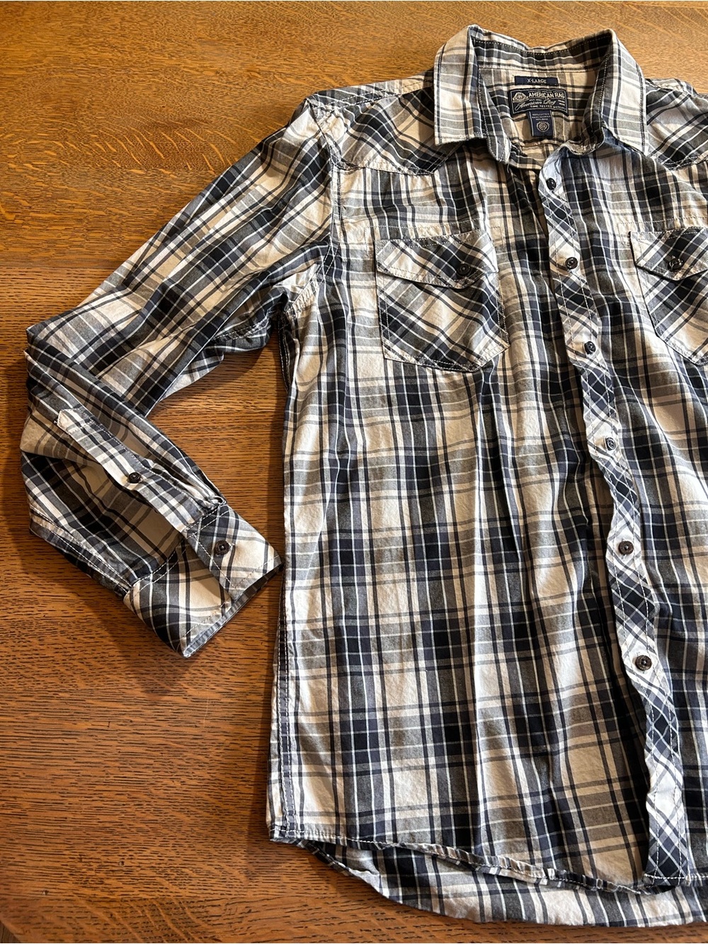 American Rag Black & White Plaid Button-Down Shirt - Picture 2 of 7